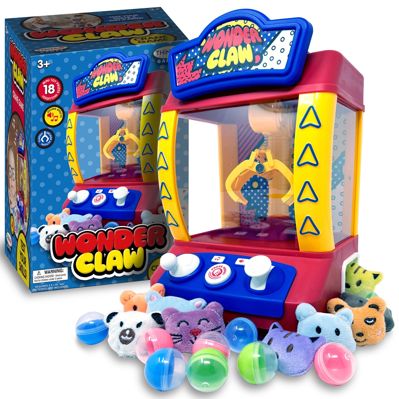 Thin Air Games: Wonder Claw Crane Machine Game - Sounds Arcade Style Game, Motorized Claw Toy Grabber, 9 Balls, Stuffed Animal Prizes, Family-Kids 3+
